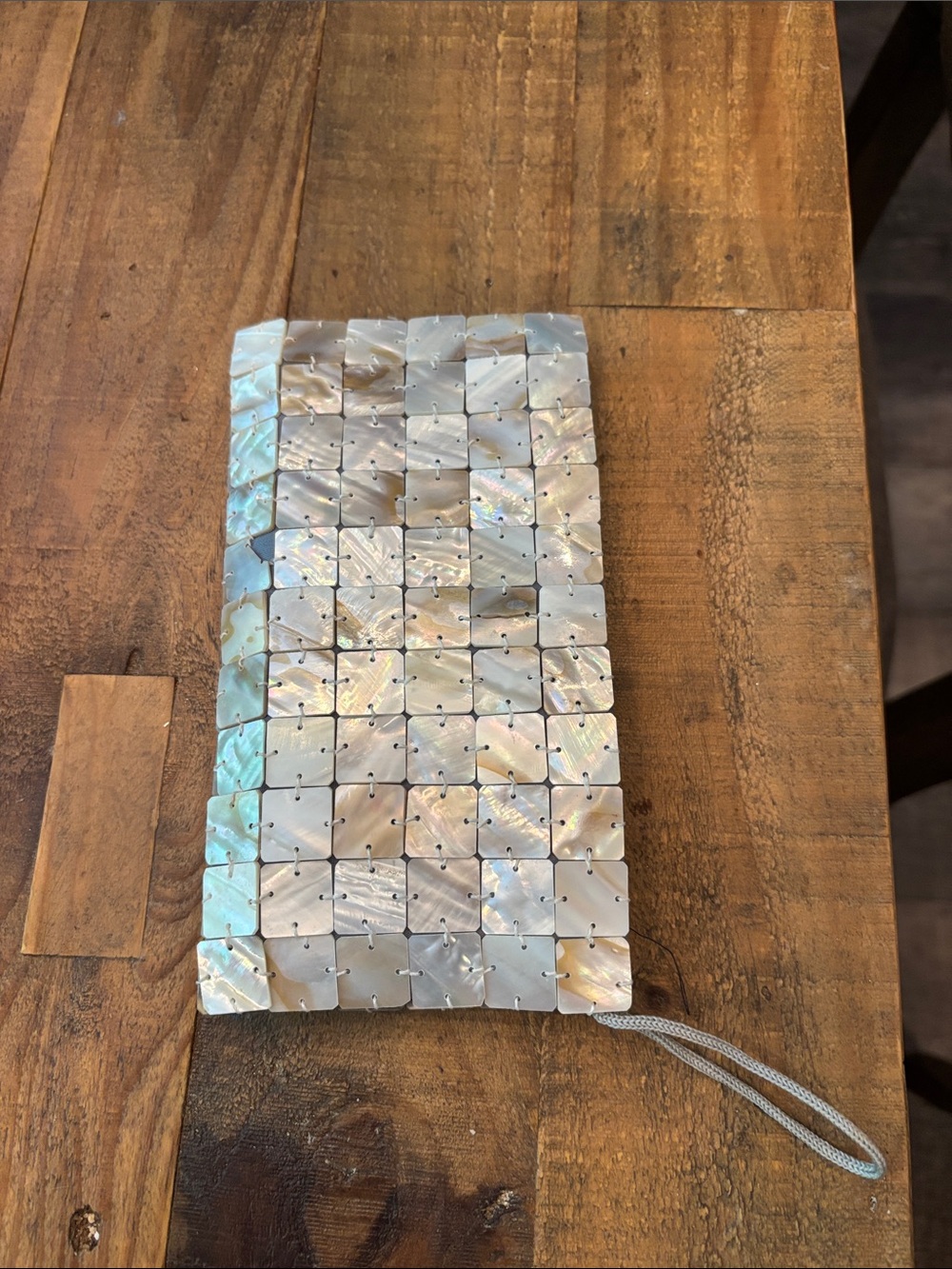Iridescent Mother-of-Pearl Tile Wristlet Clutch